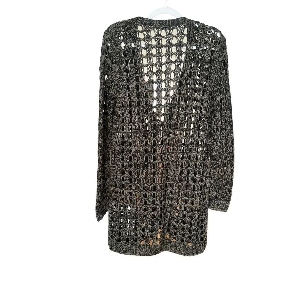 DIDI Womens Long Open Knit Lightweight Cardigan Dark Green/Black Size Med - Picture 12 of 13